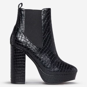 Cleora Black Croc Platform Heeled Ankle Boots